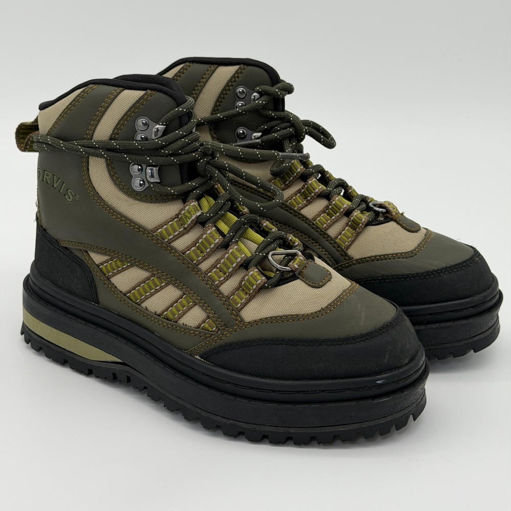 Orvis Encounter Wading Boots Mens‎ 8 Olive Green Studded Vibram Sole 2AYF